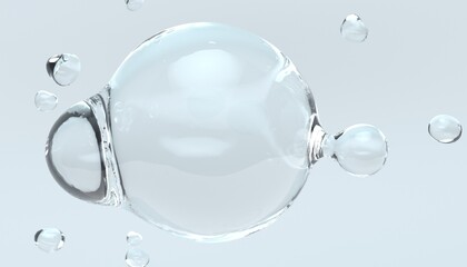 Cosmetic essence, closeup liquid bubbles, molecules of liquid bubbles on the background. Real transparent water drips. Pure Cosmetics Product. Moisturizer Skin Care.