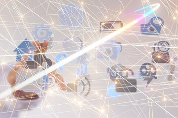 Neural network 3D illustration. Big data and cybersecurity