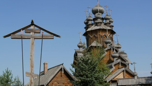 Vsekhsvyatsky Skete is a famous wooden monastery next to the Svyatogorsk Lavra. Beautiful wooden ancient architecture