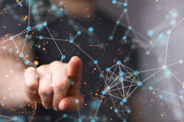 Concept of internet network. double exposure