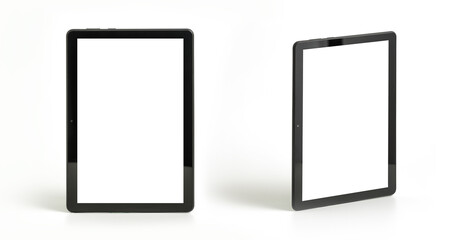 Tablet PC vertical two views Isolated on white, front view , include clipping paths for tablets and screens