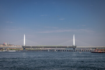 Fototapeta na wymiar Golden Horn Metro Bridge / Haliç Bridge / Haliç Metro Köprüsü, crossing the Bosphorus Strait, Istanbul, Turkey