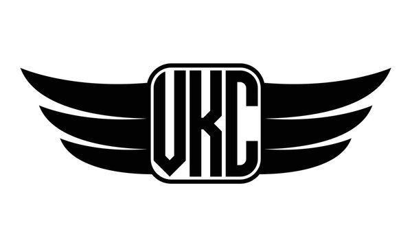 VKC three Letter wing minimalist creative concept icon eagle symbol professional black and white logo design, Vector template