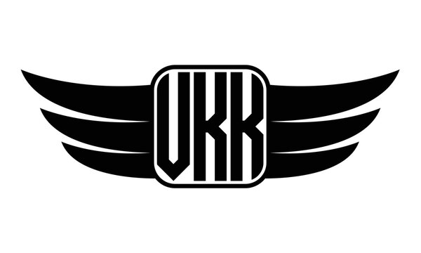 VKK three Letter wing minimalist creative concept icon eagle symbol professional black and white logo design, Vector template