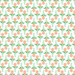 green and orange flowers seamless repeat pattern