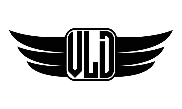 VLD three Letter wing minimalist creative concept icon eagle symbol professional black and white logo design, Vector template