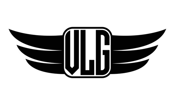 VLG three Letter wing minimalist creative concept icon eagle symbol professional black and white logo design, Vector template