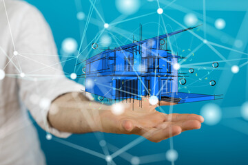 home data. Digital cyberspace with particles and Digital data network connections concept.