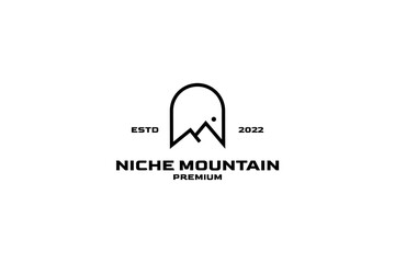 Flat niche door mountain logo vector icon illustration idea