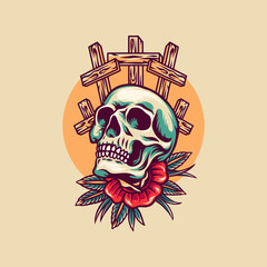Skull And Cross Retro Illustration