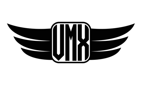 VMX three Letter wing minimalist creative concept icon eagle symbol professional black and white logo design, Vector template