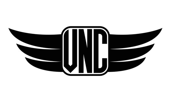 VNC three Letter wing minimalist creative concept icon eagle symbol professional black and white logo design, Vector template