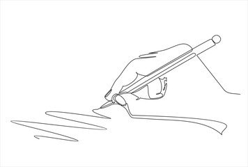 Obraz premium Continuous one line drawing of hand writing minimalism style. Fingers holding ink pen or pencil to draw or write on paper.