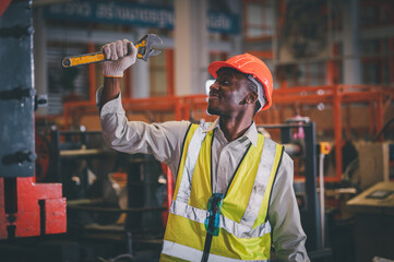 Portrait African American Black afro worker in factory, Cameroon Black man employee work in ...
