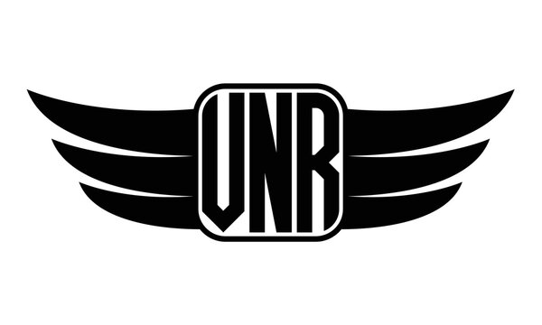 VNR three Letter wing minimalist creative concept icon eagle symbol professional black and white logo design, Vector template