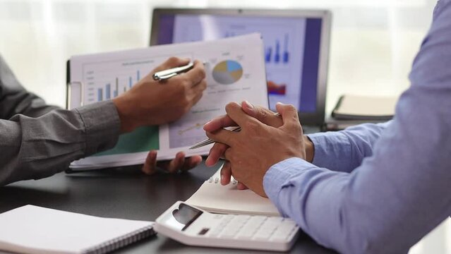 Business meeting to discuss company operating profit analysis and business investment strategy planning.