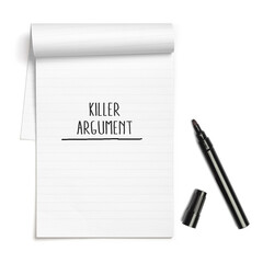 Killer Argument headline on paper note book