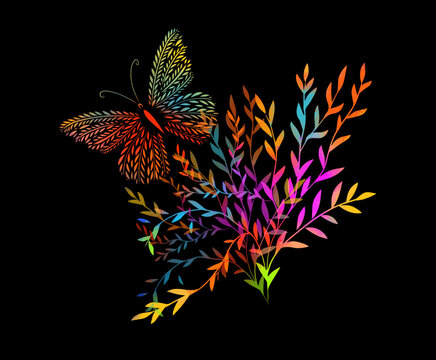 Butterfly colorful from leaves on a branch. Vector illustration