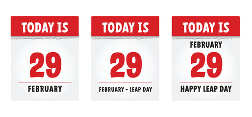 Happy Leap day or leap year slogan. Calendar page 29 February, month 2024 or 2028 and 366 days. 29th Day of february, today one extra sale day. line pattern banner. Fun vector icon or symbol