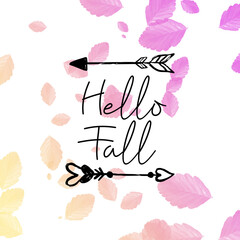 Hello fall card, fall celebration card, elegant objects,hand written card, banner
