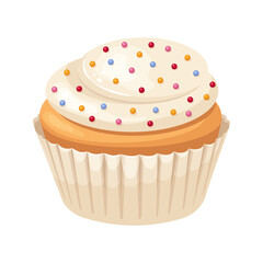 Cupcake with white buttercream frosting and confetti.
