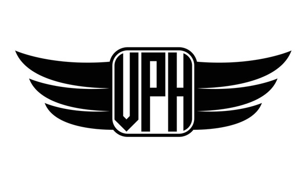 VPH three Letter wing minimalist creative concept icon eagle symbol professional black and white logo design, Vector template