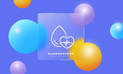 Cardiology line icon. Heart with water drop. Check pulse, heartbeat, prescription, treatment, biometry, fitness bracelet. Healthcare concept. Glassmorphism style. Vector line icon for Business