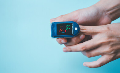 Pulse oximeter used to measurement of pulse and saturation of blood with oxygen.