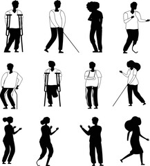 Fototapeta na wymiar Disabled people handicapped persons vector Silhouettes