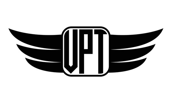 VPT three Letter wing minimalist creative concept icon eagle symbol professional black and white logo design, Vector template