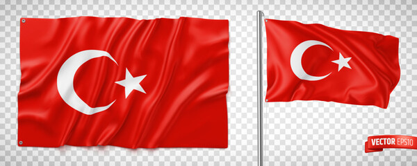 Vector realistic illustration of Turkish flags on a transparent background. - 519806618