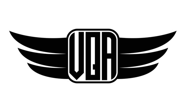VQA three Letter wing minimalist creative concept icon eagle symbol professional black and white logo design, Vector template