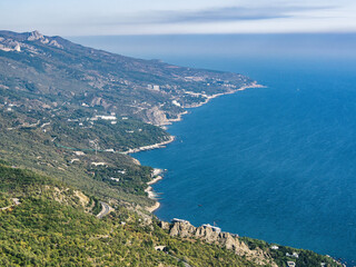 Fototapeta na wymiar Panoramic view of South Coast of Crimea with Black sea