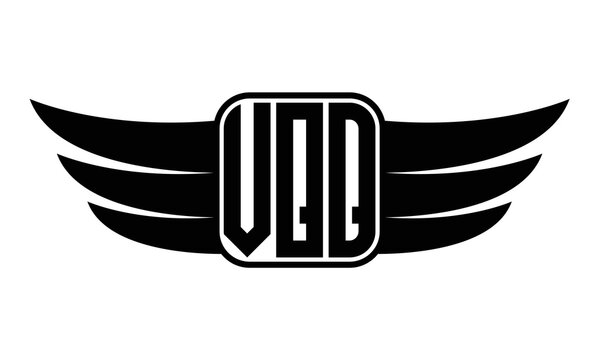 VQQ three Letter wing minimalist creative concept icon eagle symbol professional black and white logo design, Vector template