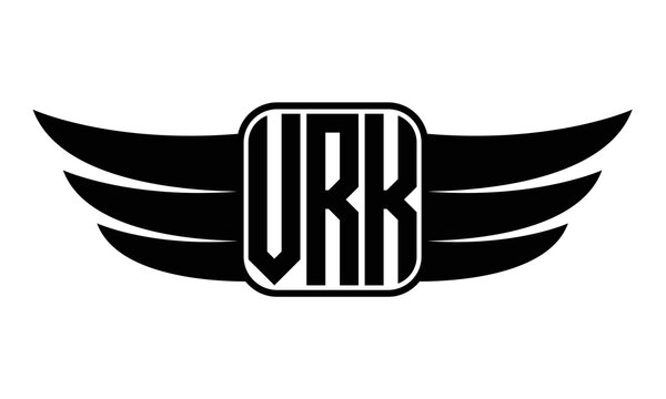 VRK three Letter wing minimalist creative concept icon eagle symbol professional black and white logo design, Vector template