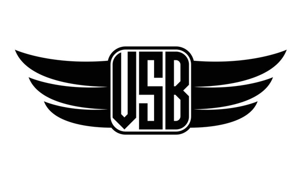 VSB three Letter wing minimalist creative concept icon eagle symbol professional black and white logo design, Vector template