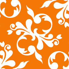 Patrón de ramas con tulipanes en blanco sobre fondo naranja