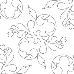 Patrón de trazado negro de ramas con tulipanes sobre fondo blanco