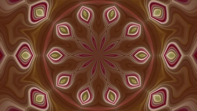 Abstract animation background video. Fractal ornament in red and brown colors. Without rotation. Endless cycle. The loop.