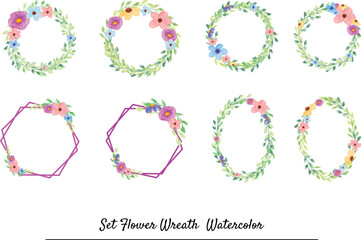 Flower Wreath Watercolor Collection - obrazy, fototapety, plakaty