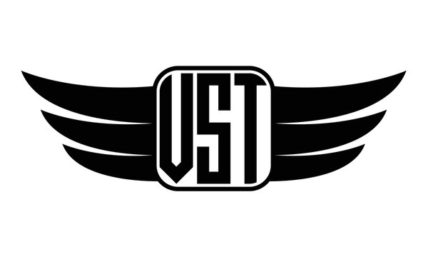 VST three Letter wing minimalist creative concept icon eagle symbol professional black and white logo design, Vector template