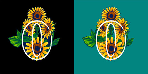 Number 0 With Summer Themed Sunflower Illustration