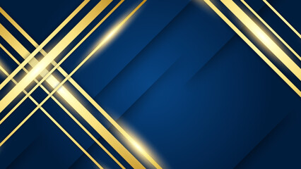 Abstract template blue geometric diagonal background with golden line. Luxury style.