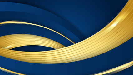 Abstract template blue geometric diagonal background with golden line. Luxury style.