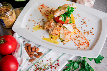 Bifinhos de Frango com Legumes Assados e Ananás