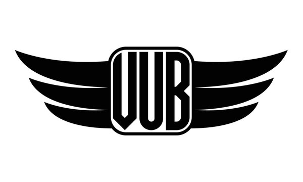 VUB three Letter wing minimalist creative concept icon eagle symbol professional black and white logo design, Vector template