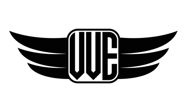 VVE three Letter wing minimalist creative concept icon eagle symbol professional black and white logo design, Vector template