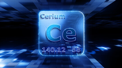Modern periodic table element Cerium 3D illustration