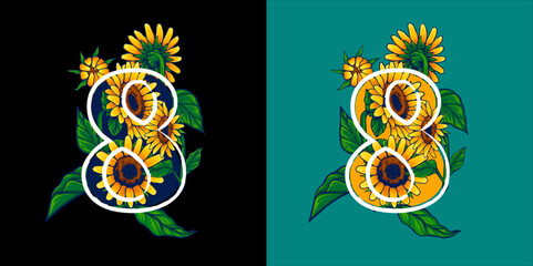 Number 7 With Summer Themed Sunflower Illustration