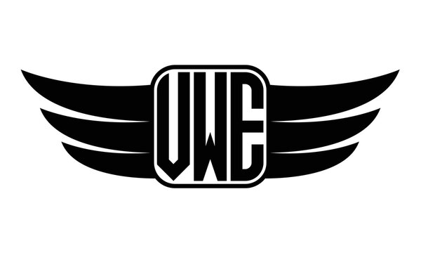 VWE three Letter wing minimalist creative concept icon eagle symbol professional black and white logo design, Vector template